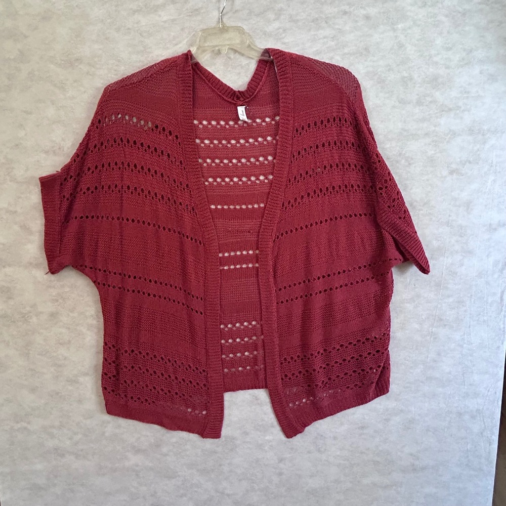 I Love Womens Medium Knit Cardigan Open Front‎ Rust Dolman Sleeve Sweater